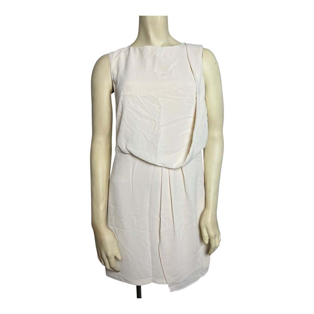 NWT Halston Sleeveless Pleated Mini Dress Cream Women's Size 2 Casual Minimalist